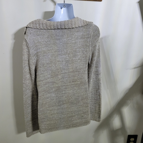 Coldwater Creek Tan Shimmer Cardigan Sweater Soutache Chunky Closure Golden Sz S - Picture 3 of 6